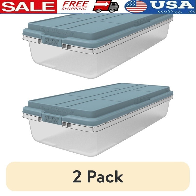 Clear Storage Bin 63 Qt Stackable Organizer W/ HI-RISE Lid 2 Pack Heavy Duty New