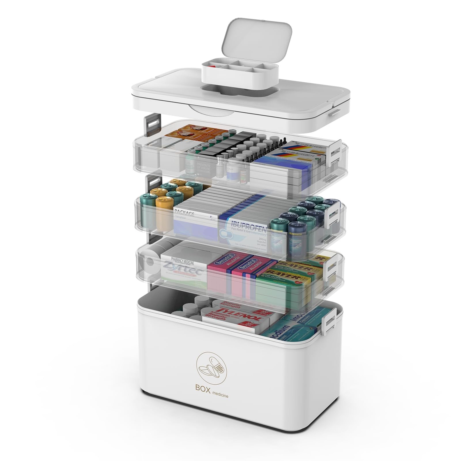 HOZKUY 4 -Tier Medicine Organizer, Portable 11.8&Prime;D x 6.5&Prime;W x 10.8&Prime;H, White