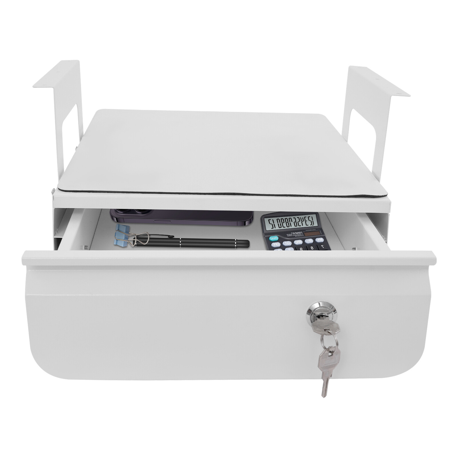 13” Under Desk Pull-Out Drawer Lockable Sliding Storage Drawer White With Lock