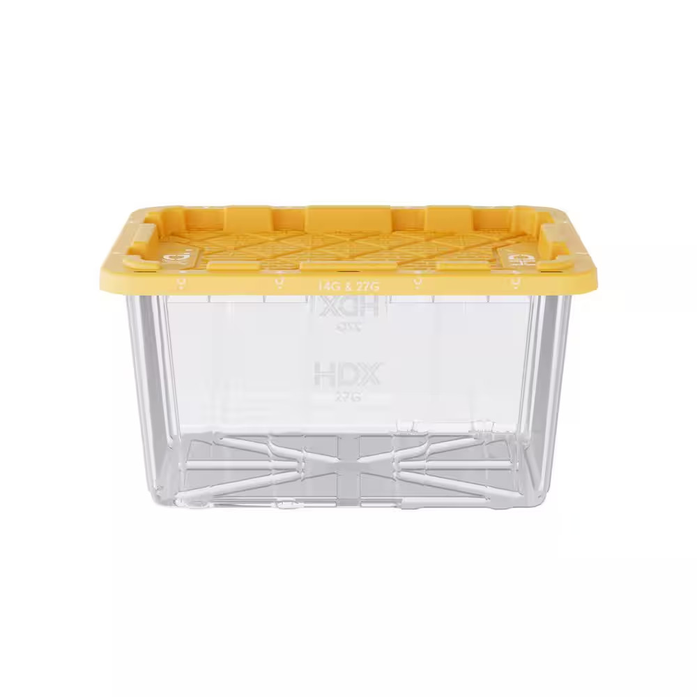 27 Gal. Tough Storage Tote in Clear with Yellow Lid