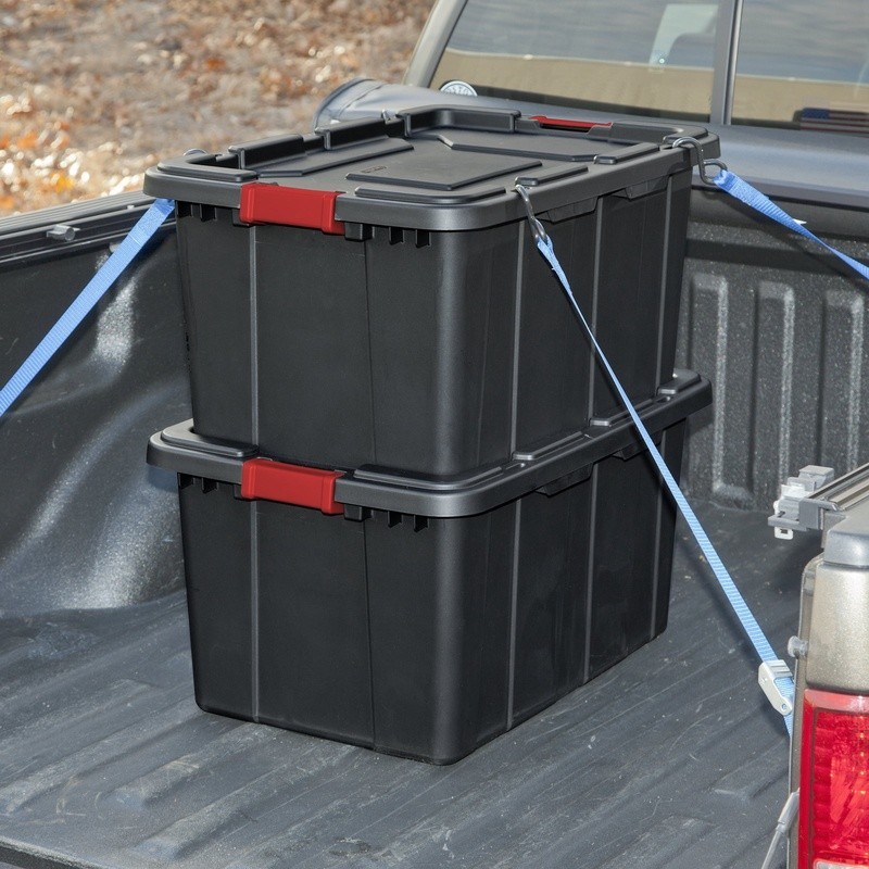 Heavy Duty 27 Gal Industrial Storage Tote Plastic Bin W/ Latch Lid 4 Count New