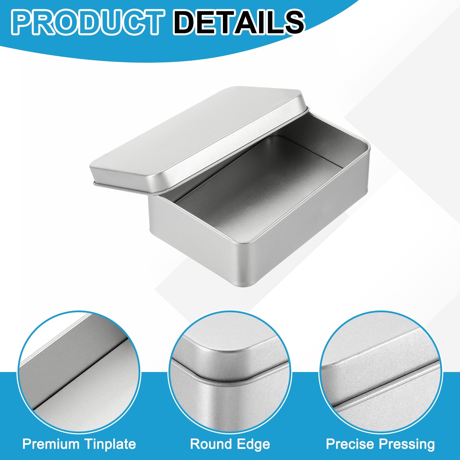 2Pcs 4.3 x 2.9 x 1.2 Inch Rectangular Storage Tins Box with Lid