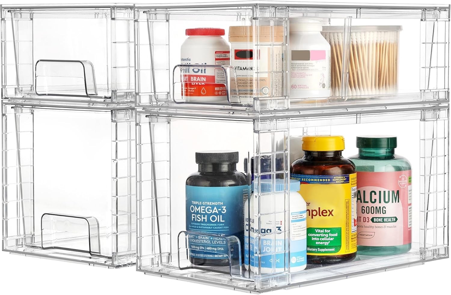 NEW 6 Pack Clear Stackable Storage Drawers Plastic Bathroom Kitchen Organizer