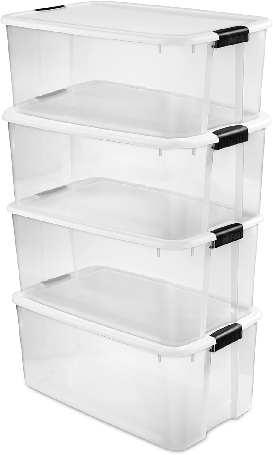 4-Pack Ultra Latching Box, Storage Bins with Lids, Clear Plastic, 116 Quart – He