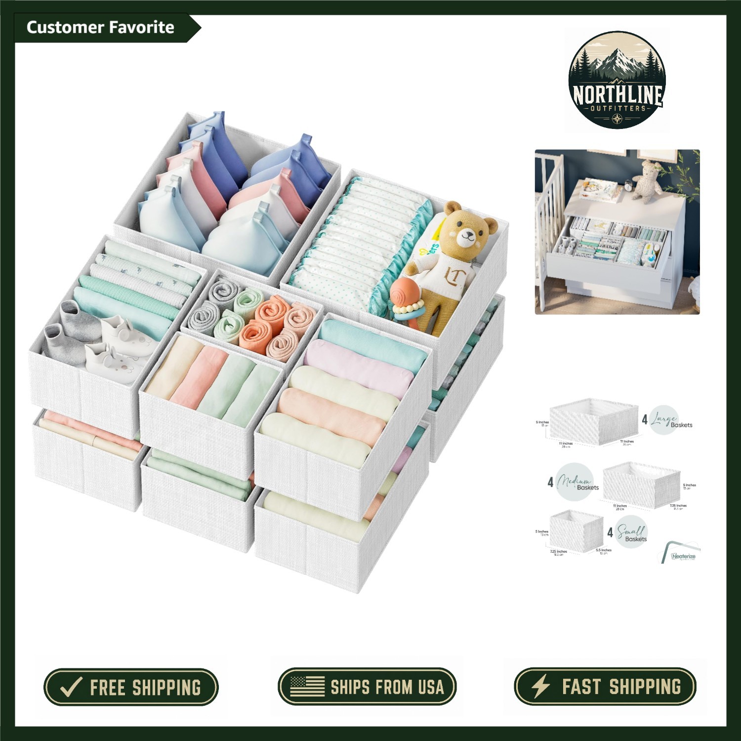 Durable 12-Count Drawer Organizer Set – Ideal for Baby Clothes & General Storage