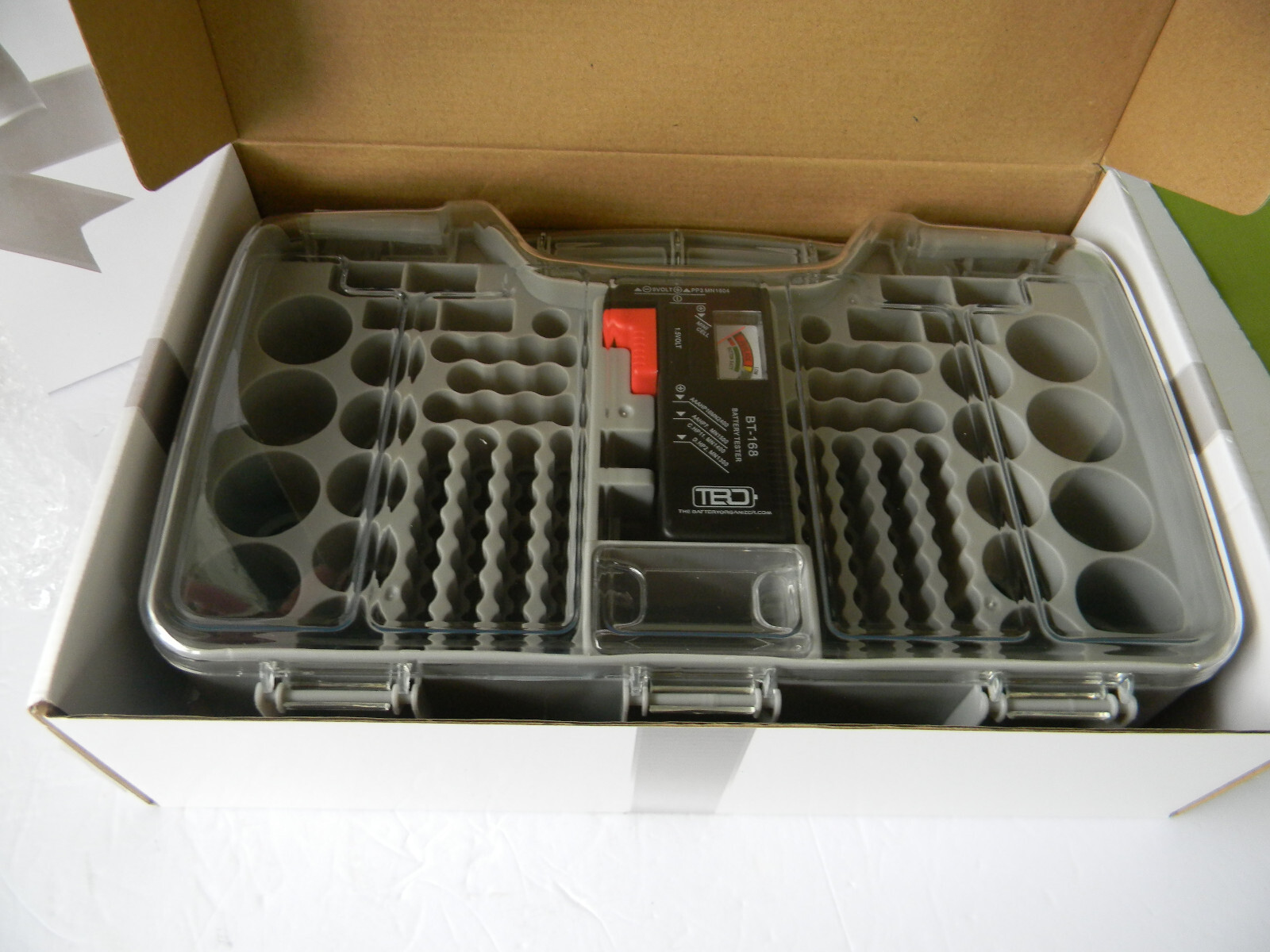 NEW W/ GIFT BOX SET OF 2 180 Deluxe Battery Organizer w/ Tester GRAY