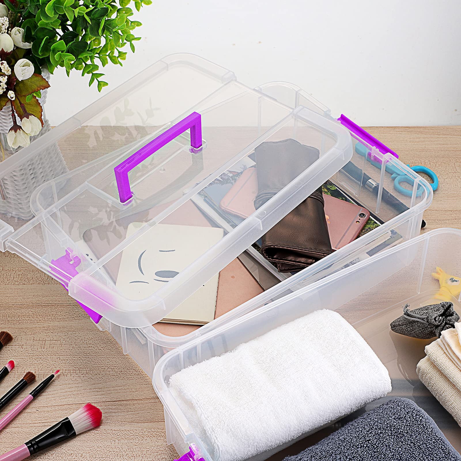 BTSKY 2 Layer Stack & Carry Box, Plastic Multipurpose Portable Storage Contai…