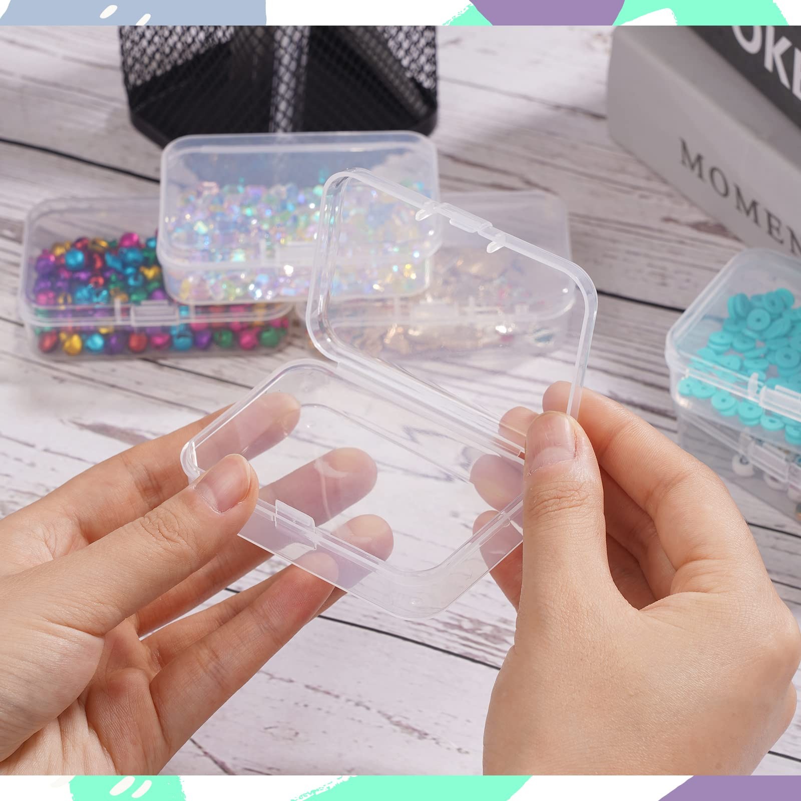 6 Packs Rectangle Small Clear Plastic Storage Containers Box Case with Hinged…