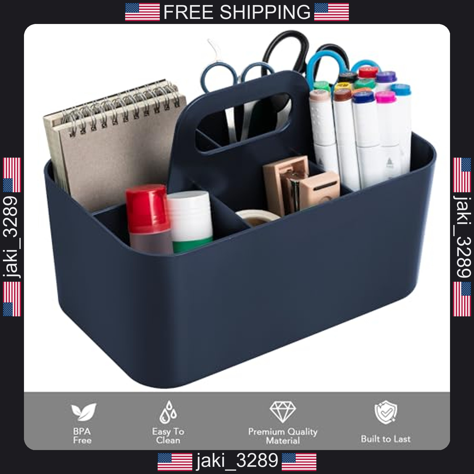 Tiawudi plastic caddy organizer with handle for stationery office supplies dorm