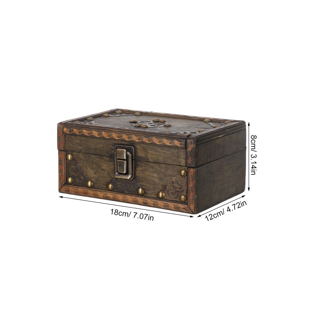 Vintage Jewelry Box Wooden Treasure Chest Decorative Trinket Organizer