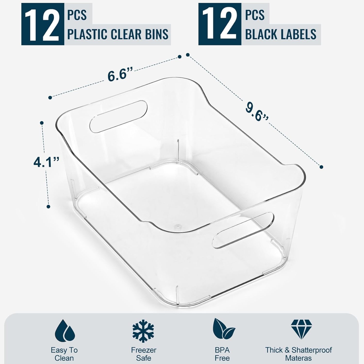 12 PACK Multiuse Clear Plastic Storage Bins for Organizing w/ Labels – Home, …