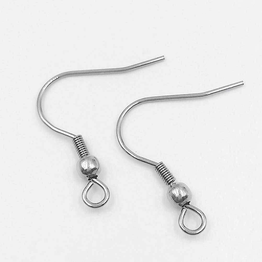 100 Pcs 0.7 Mm Titanium Steel Earring Hook Spring Bead Earing Hook Silver