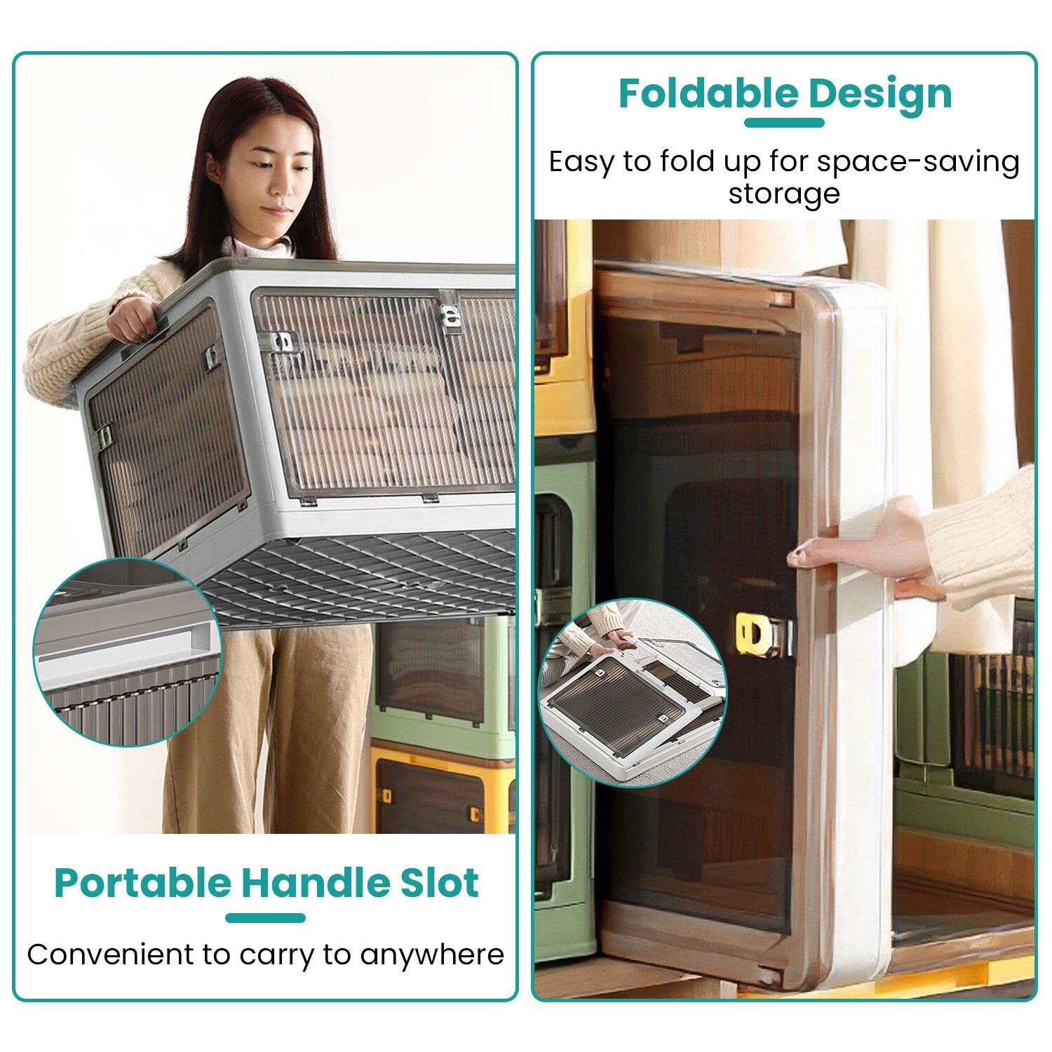 3 PACK Stackable Storage Bins with Lids Closet Foldable Organizers Storage Box