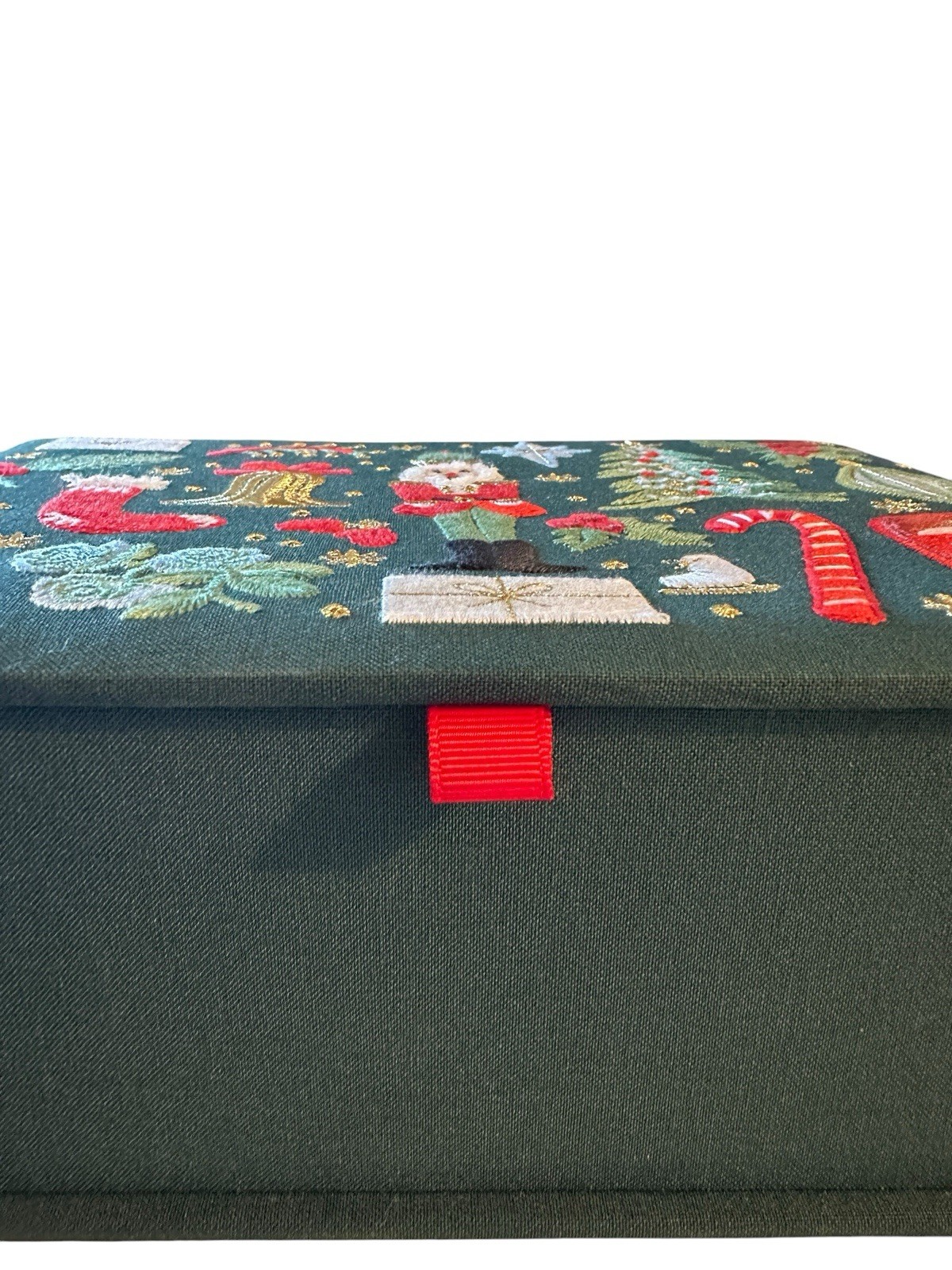Rifle Paper Co. Embroidered Holiday Christmas Green Keepsake Card Box Santa