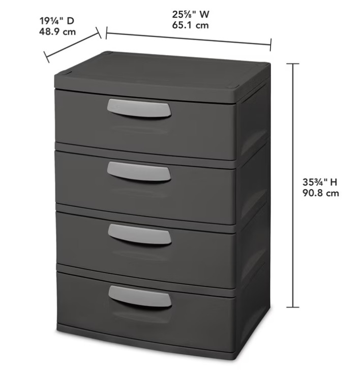 Sterilite 4 Drawer Unit Durable Plastic Storage Chest Garage Basement Dark Gray