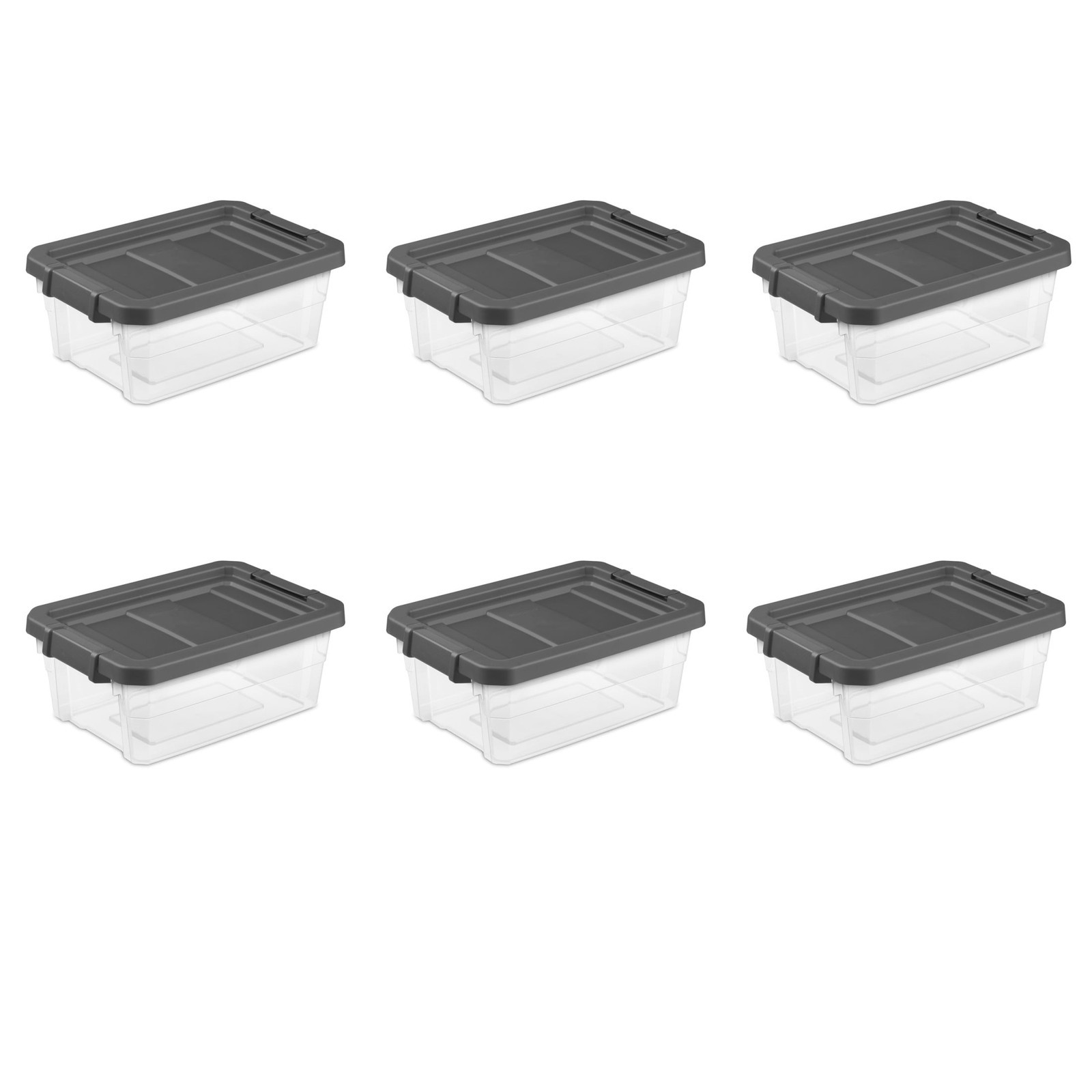 16 Quart Stacker Box Durable Clear Plastic Storage Bin W/ Latch Lid Dark Gray 6