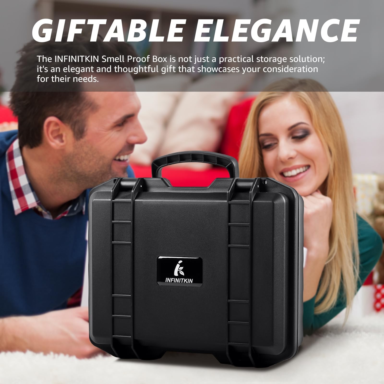 INFINITKIN Smell Proof Box, Large Airtight Storage Box with Medium, Black
