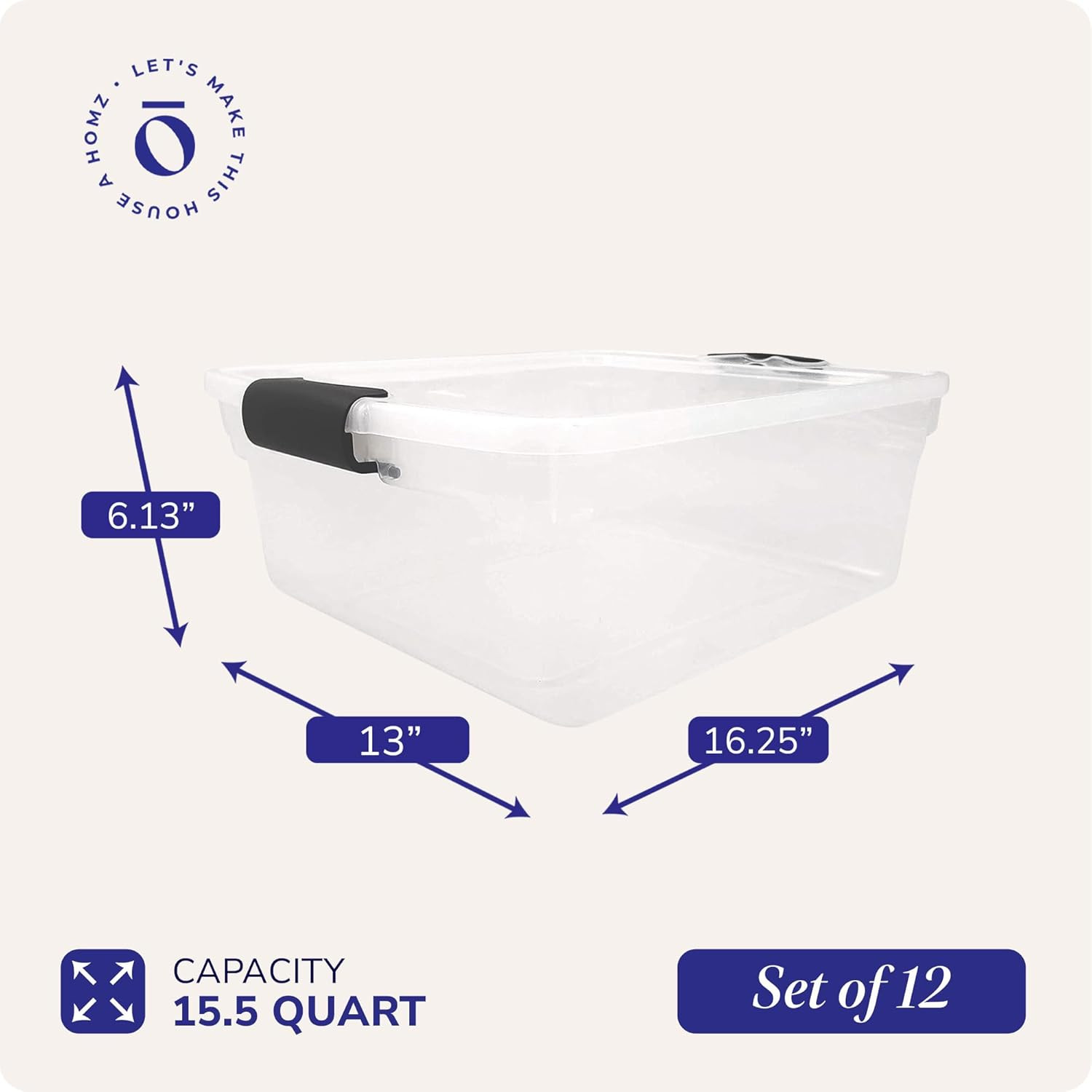 12-Pack Stackable Clear Storage Bins with Secure Latches, 15.5 Quart
