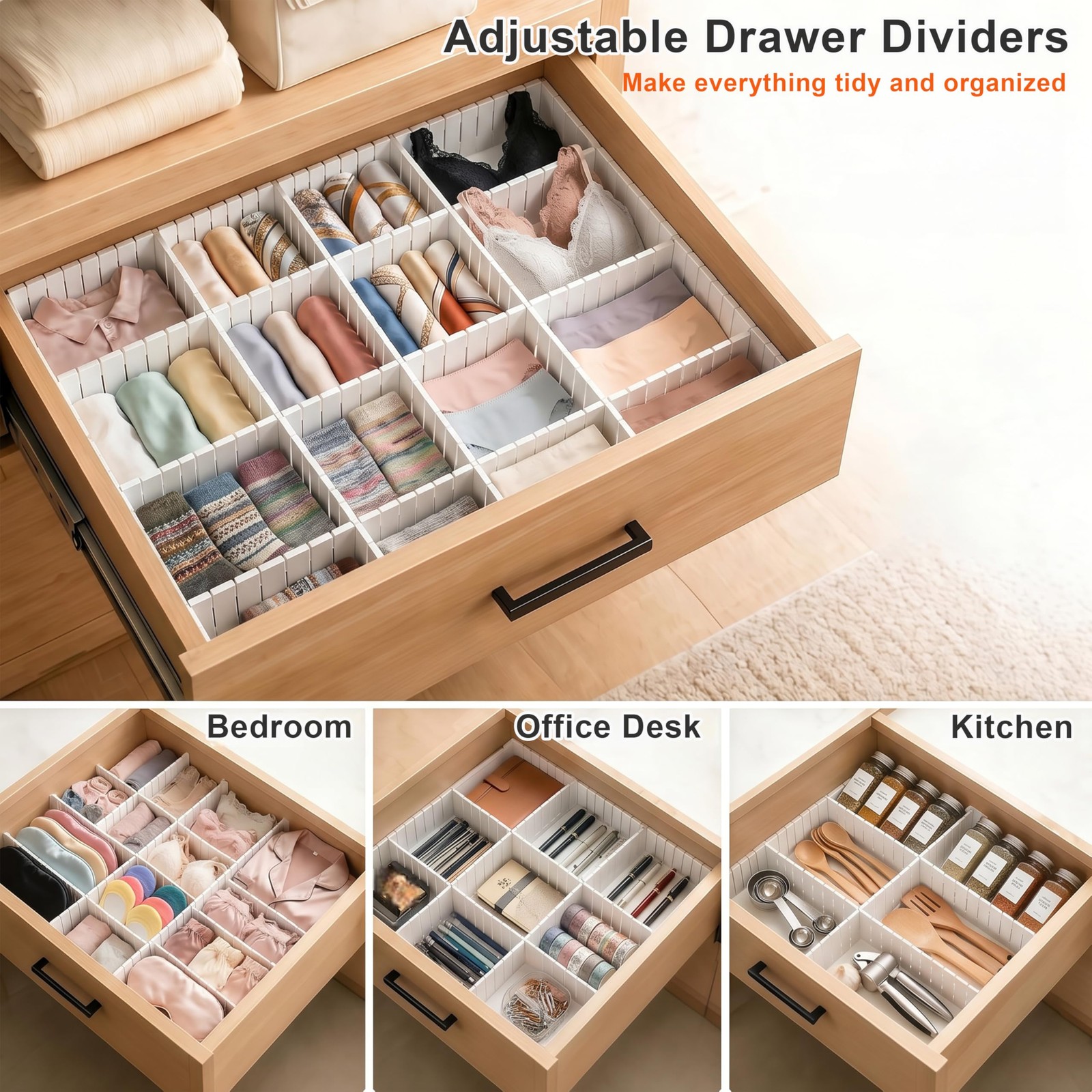 32 Pack Drawer Dividers, Extra Long 14.57&Prime; Adjustable Drawer Organizer for So…