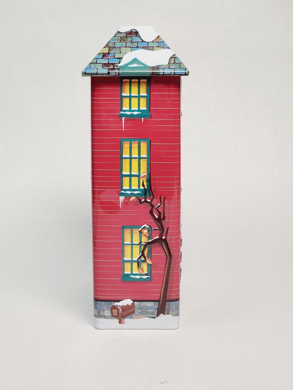 Happy London Christmas Village House Tin Box – ~9 in, Multicolor