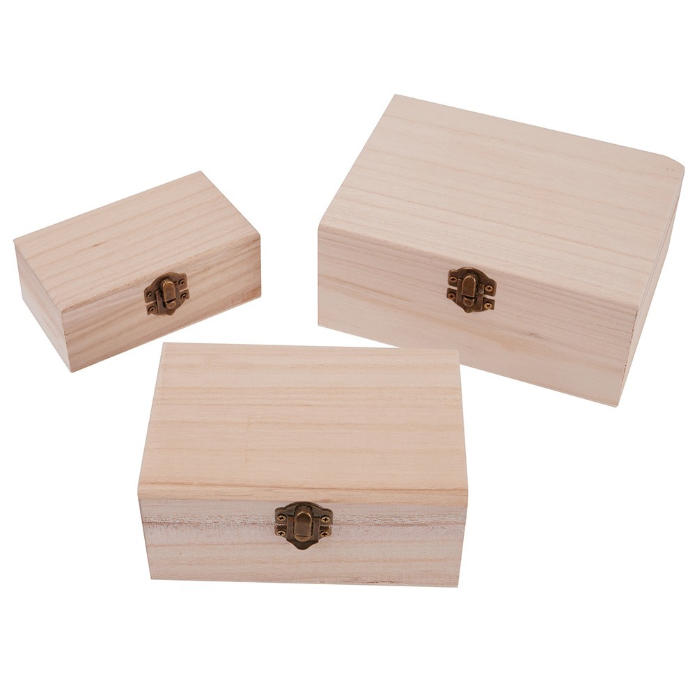 Plain Wood Wooden Square Hinged Storage Boxes Craft Box