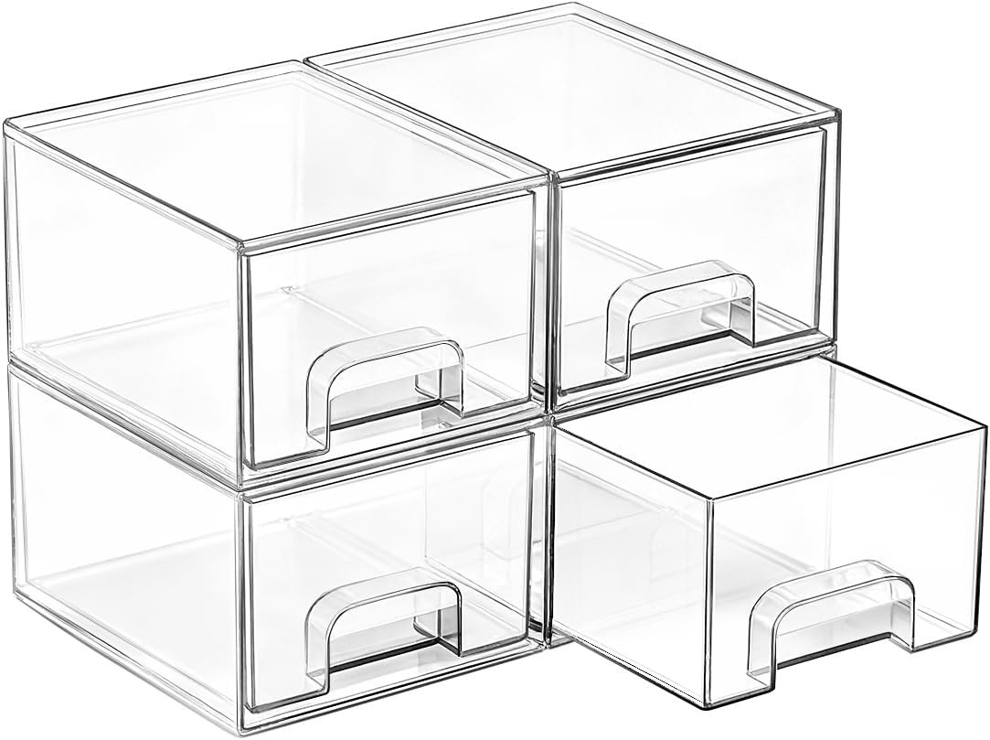 4 Pack Clear Acrylic Stackable Drawers – Stylish Makeup & Home Organizer