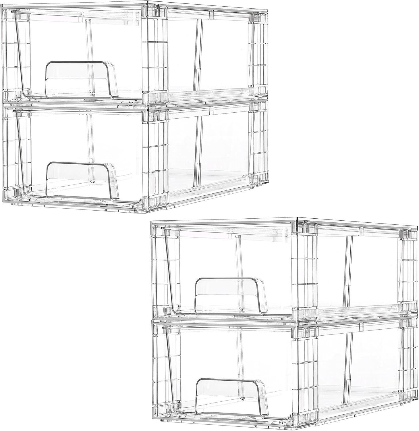 Elegant Stackable Storage Bins – Multi-Purpose Clear Drawer Organizers Set of 4