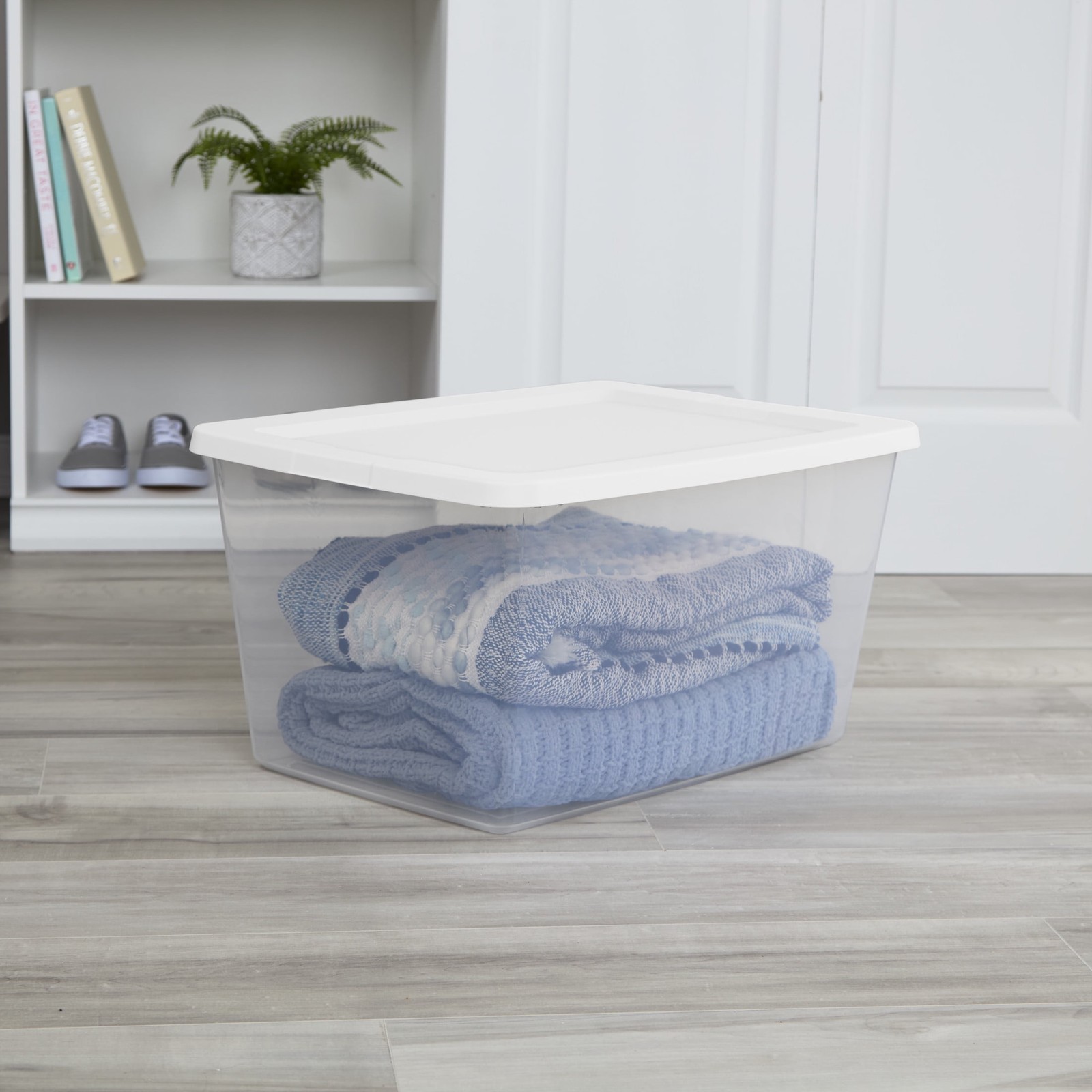Sterilite, 58 Quart Clear Storage Bin,Snap-on Lid Storage Container,with White