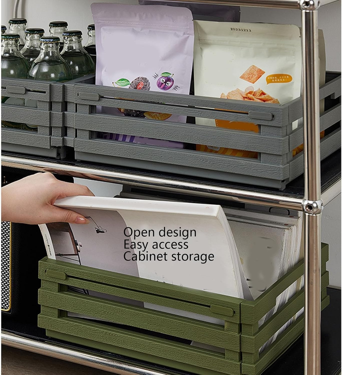 Stackable Storage Box, Gray | PP, Retractable, Organizer Container Bin, Expan…