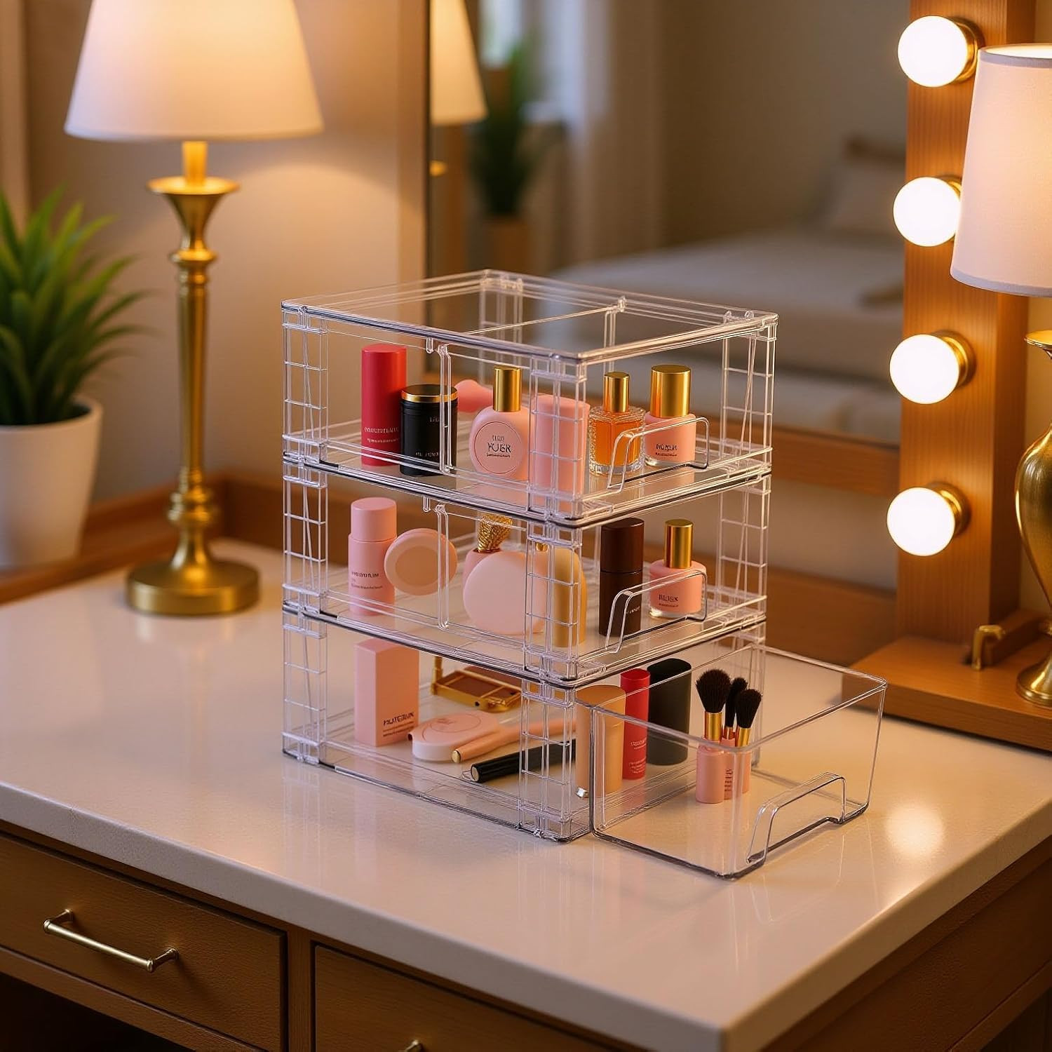 Small Stackable Clear Acrylic Storage Drawers(6 Pack) with Handles,Plastic Organ
