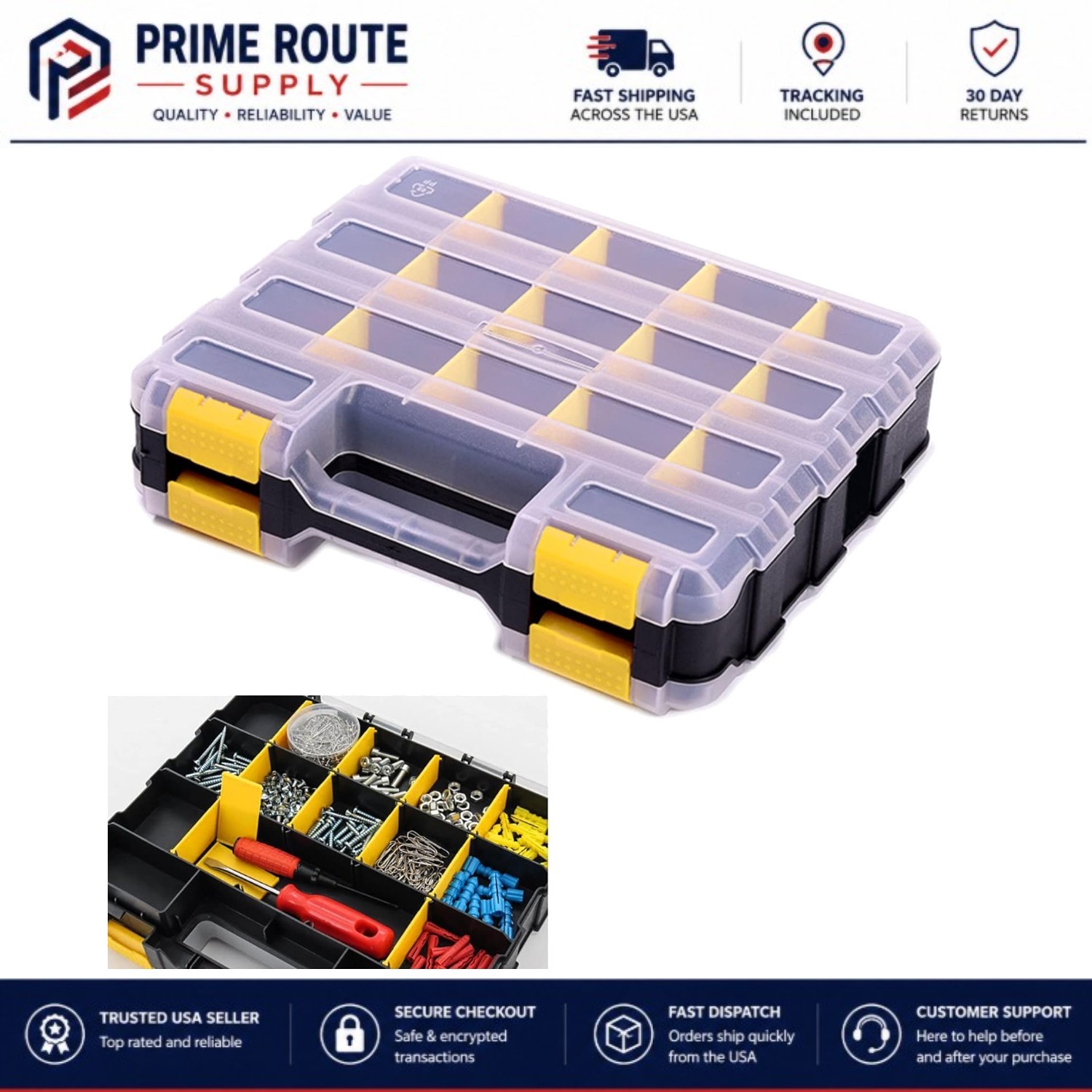 34-Compartment Tool Organizer Box – Double-Sided Hardware Storage Solution