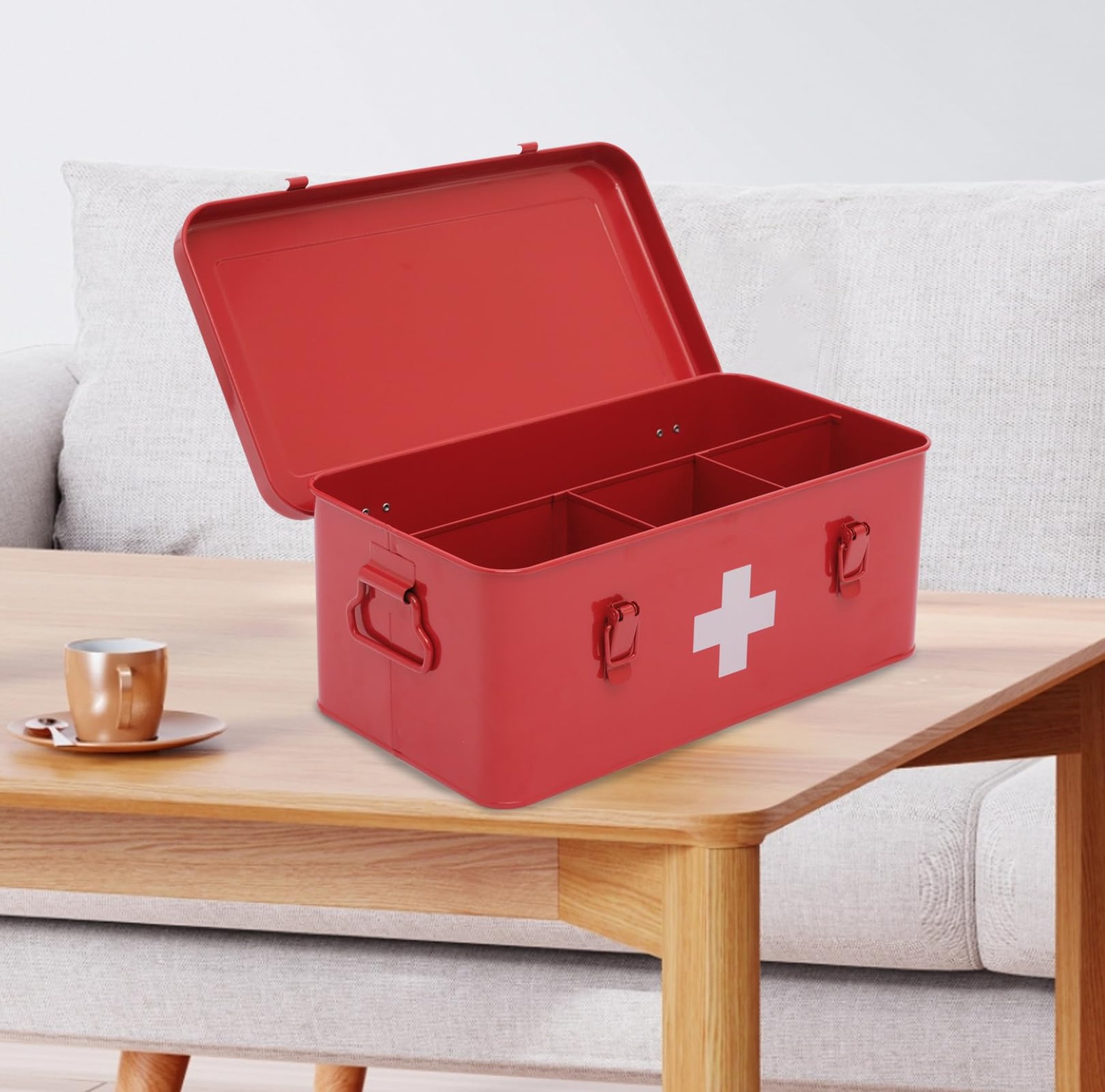 Gdfjiy First Aid Box Empty, Metal Medicine with Safety Lock, Medical Red
