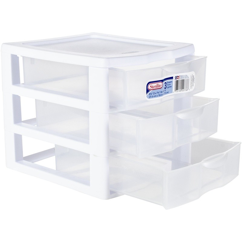 Durable 3Drawer Clear Plastic Stackable Countertop Drawer White 1.2lbs Versatile