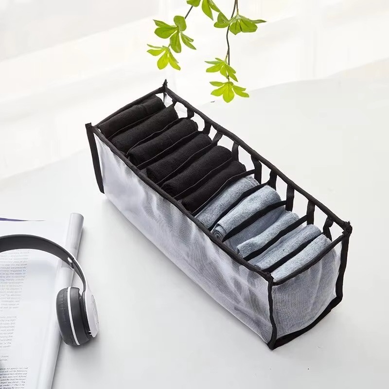 11 Grid Household Foldable Underwear Storage Box Polyester Drawer Split Mesh