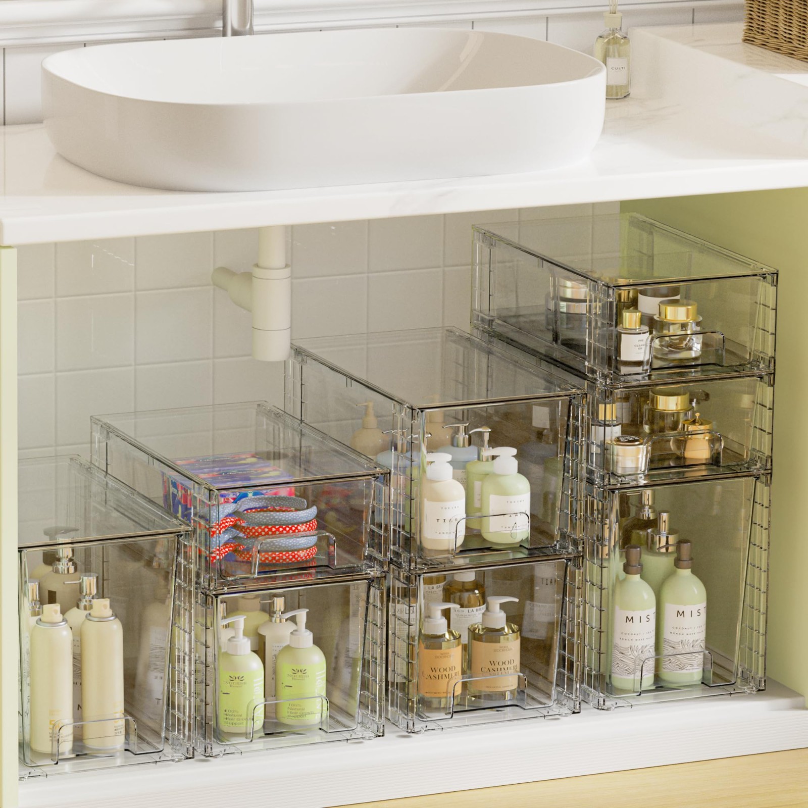 3 Pack Clear Stackable Storage Drawers – Easy Assemble Bathroom Organizers, Plas