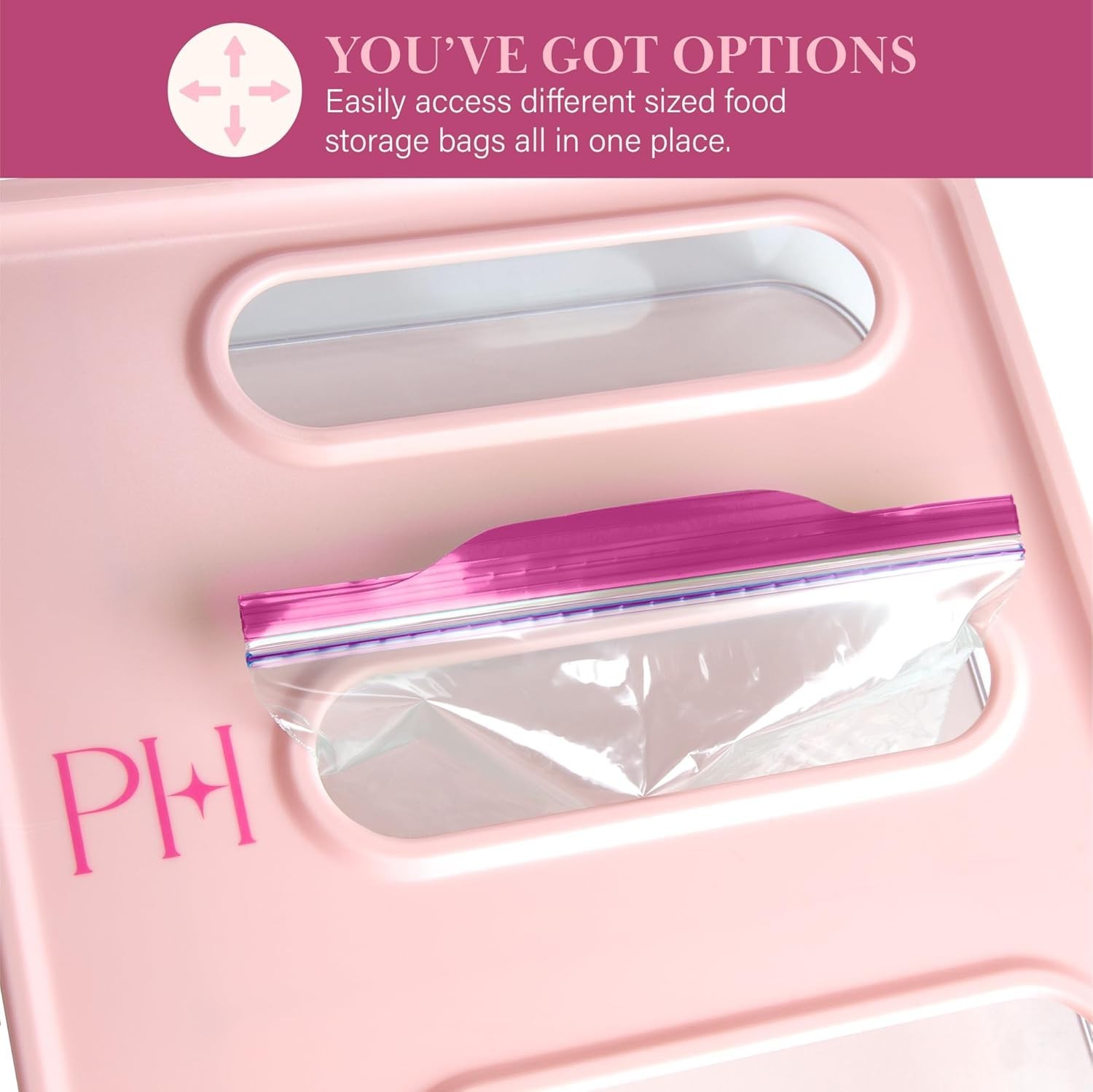 4-Slot Storage Bag Organizer Multipurpose Kitchen Drawer or Wall-Mount, Pink
