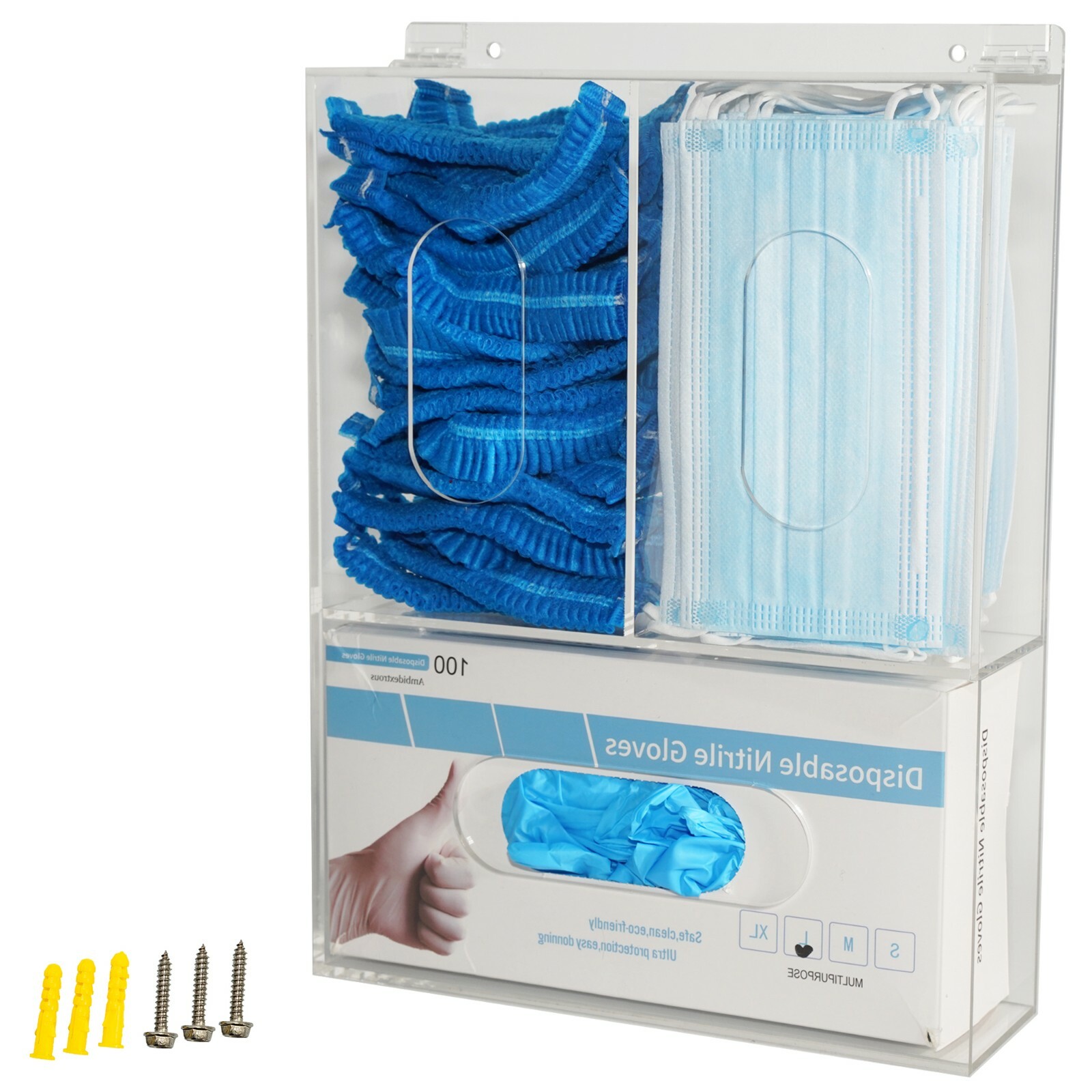Acrylic Disposable Face Mask and Glove Dispenser Box Holder Hairnet & Shoe Cover