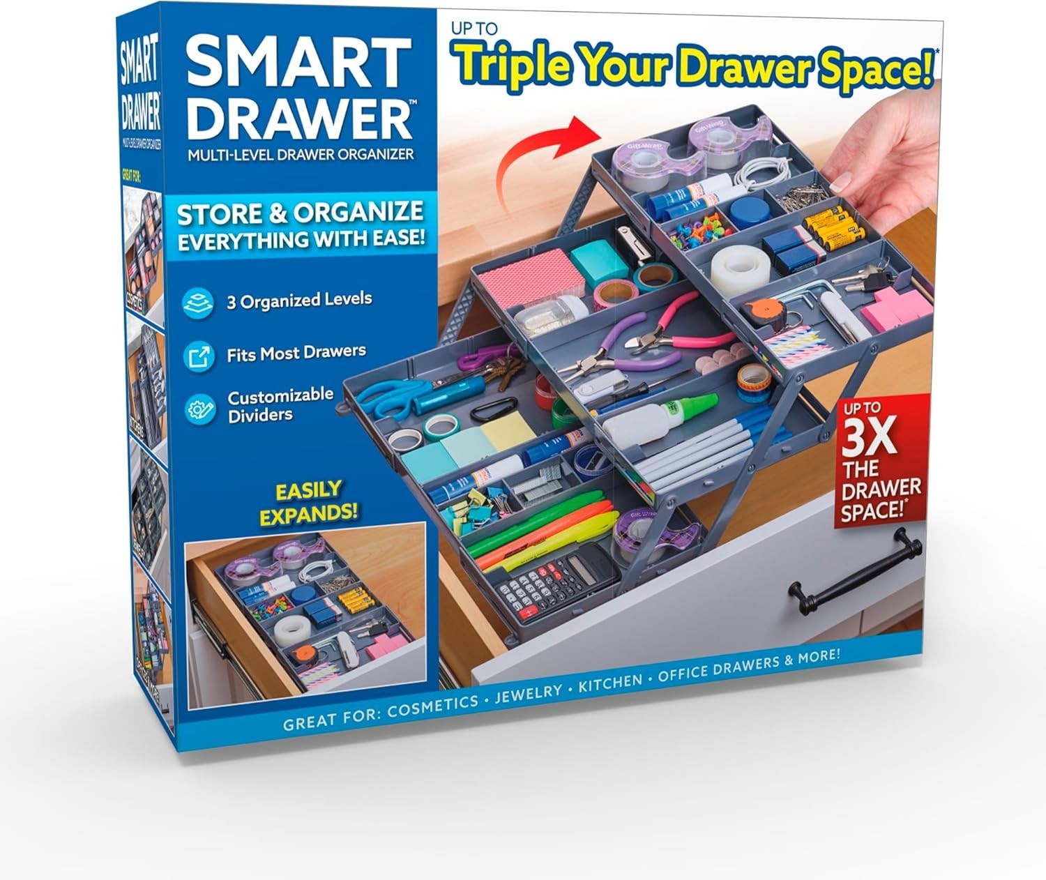 Smart Drawer Organizer Multi-Level Jewelry /Cosmetics Storage 9.5&Prime; x 7.5&Prime; x 2.75