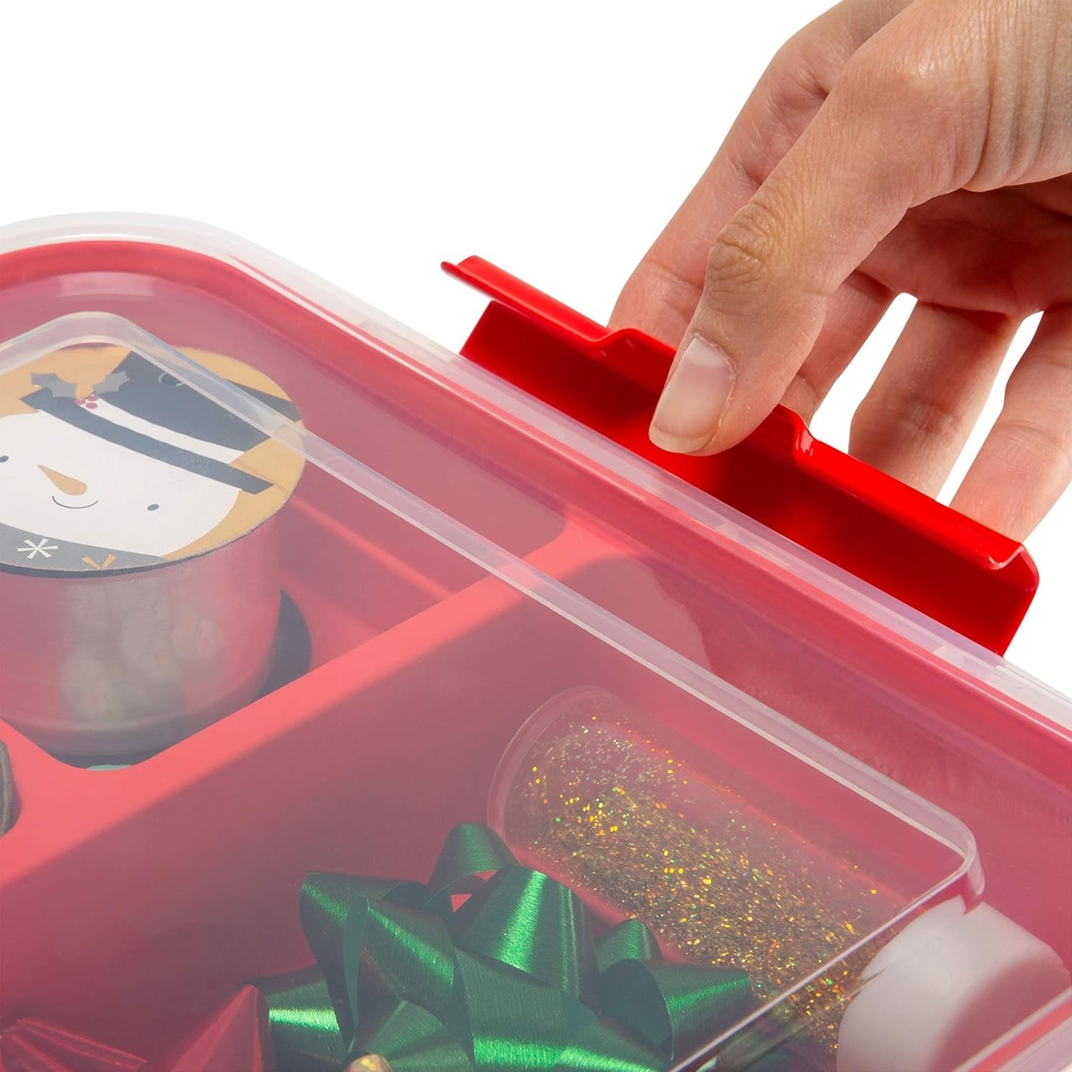5 Compartment Gift Supply Storage Box | 2 Tier Box | Red | Clear Top Lid | Di…