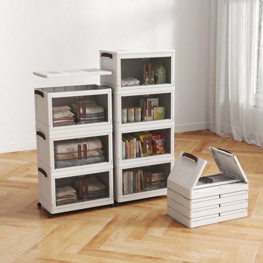 5 Layer Stackable Storage Box Foldable Plastic Wheels 3 Cu Ft 27in Wardrobe
