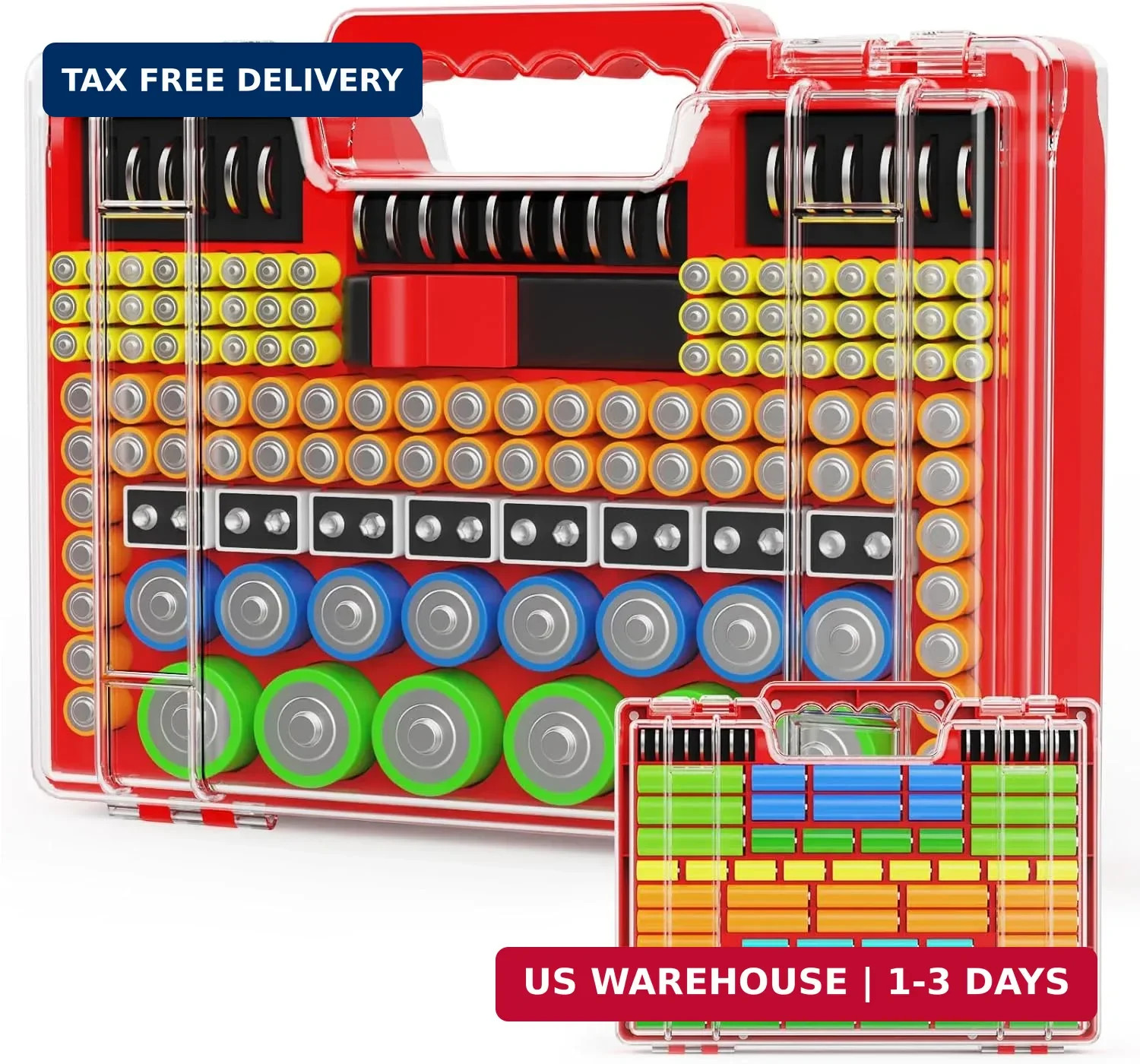 Battery Organizer Box with Tester, Storage Case Holds 260 Batteries, D