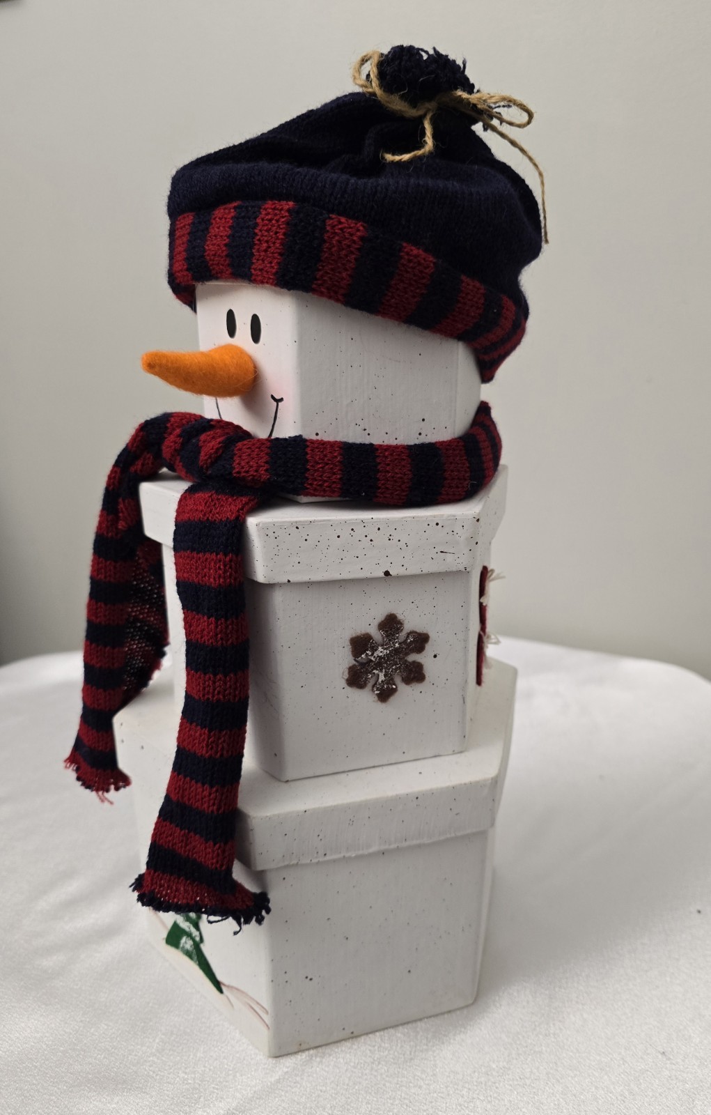 15&Prime; Tall Snowman Holiday 3 Stackable Storage Container Gift Boxes Hard Cardboard