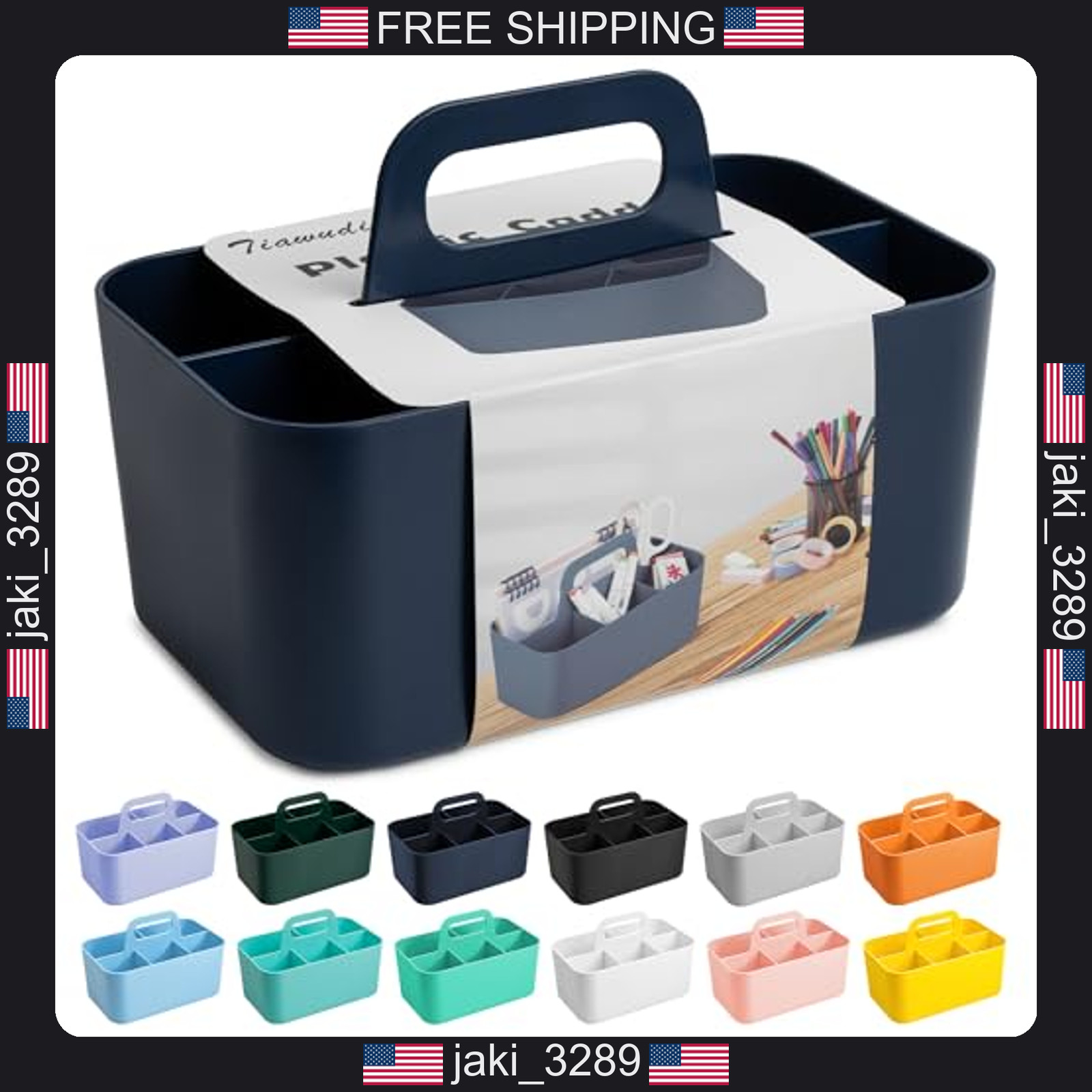 Tiawudi plastic caddy organizer with handle for stationery office supplies dorm