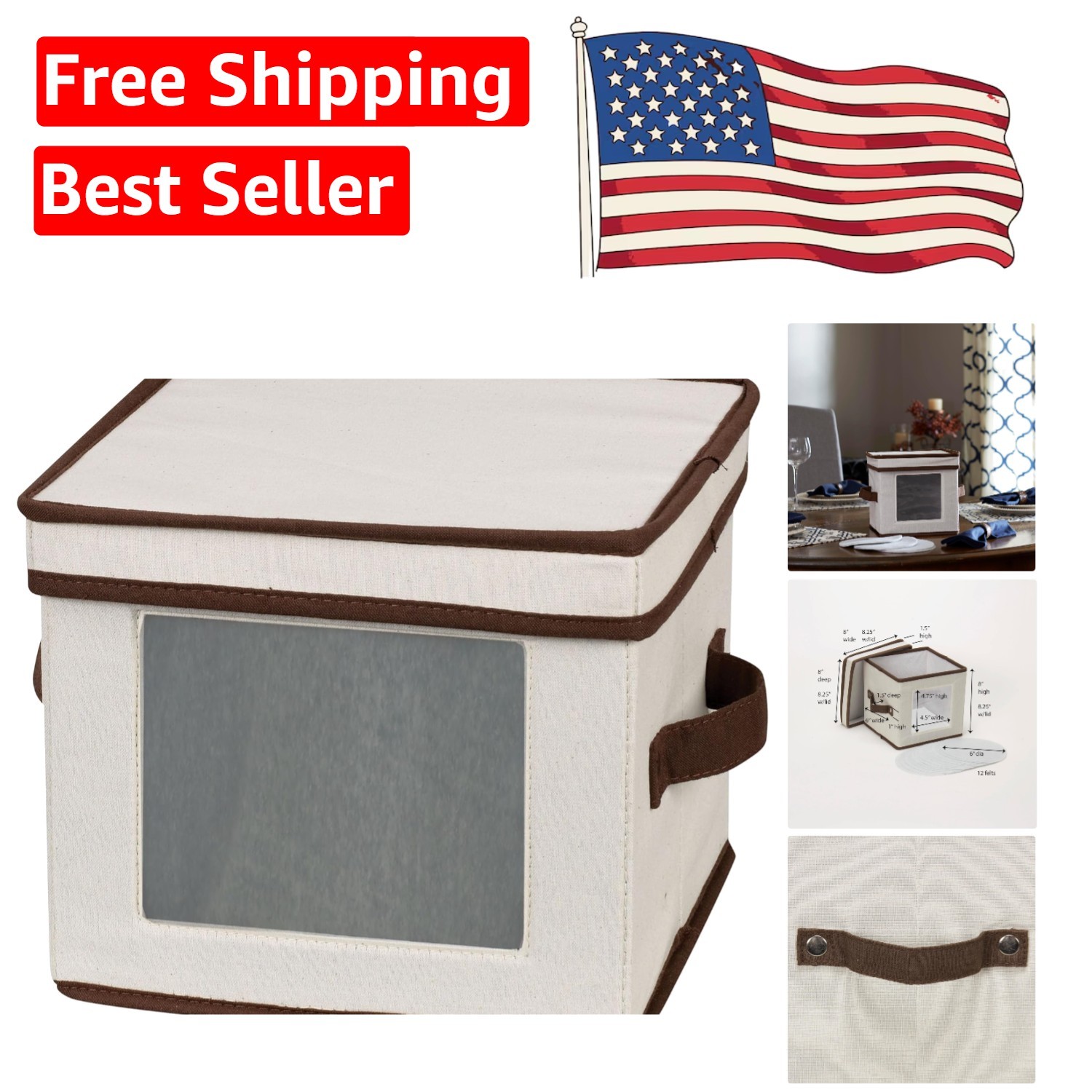 Durable Hard-Sided Storage Box for 12 Desserts Plates/Bowls, Felt Cushions