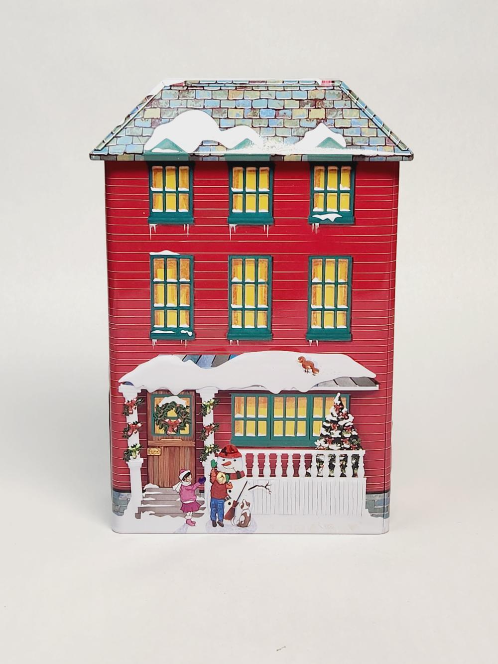 Happy London Christmas Village House Tin Box – ~9 in, Multicolor