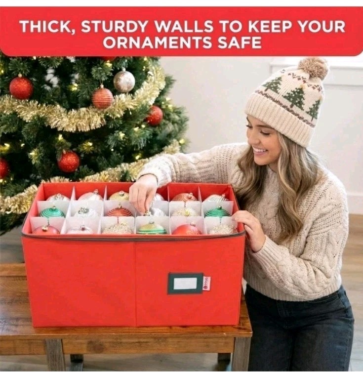 Storage Box W/ Custom Dividers Durable Zippered Top Easy Organizing Ornaments