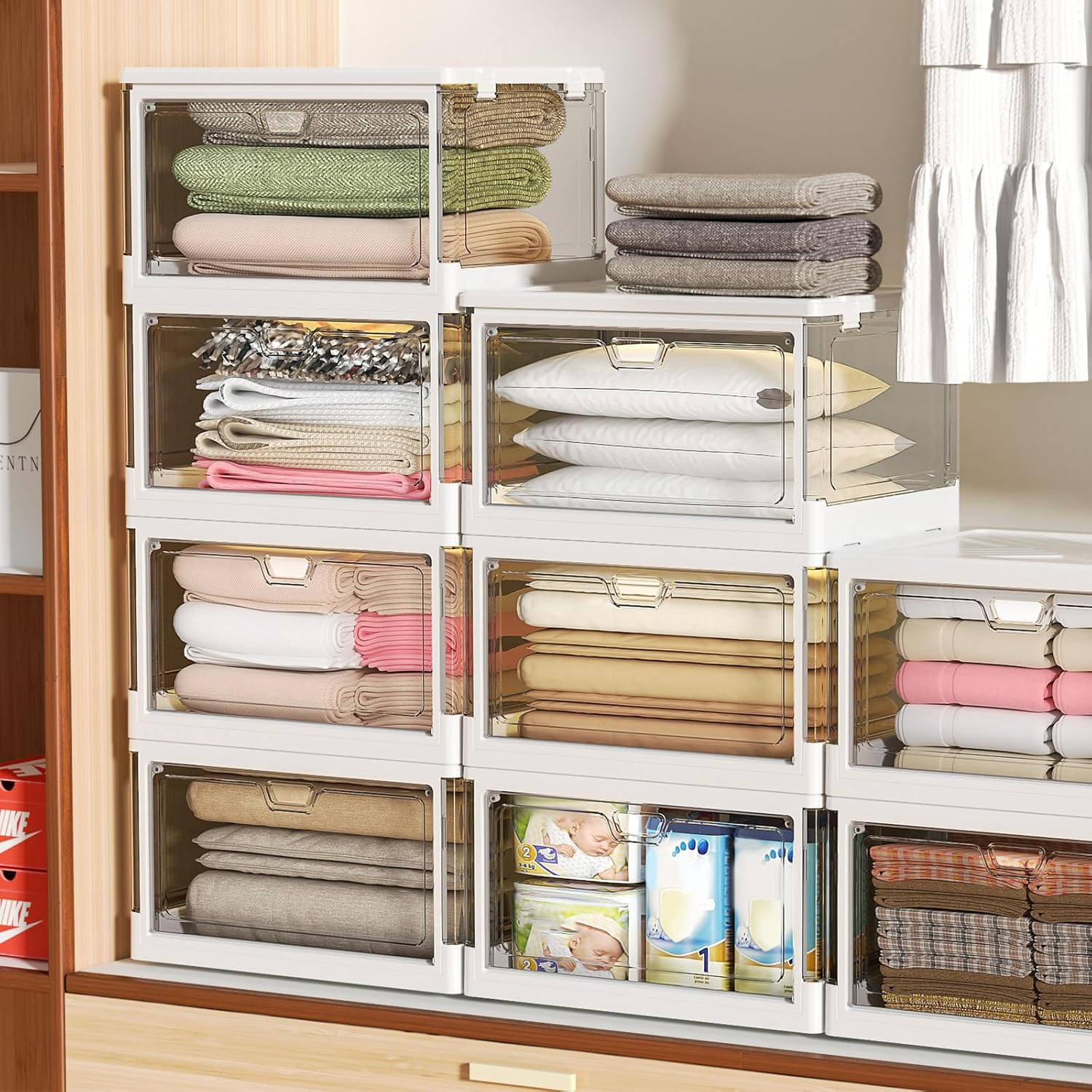 Stackable Clear Storage Bins with Lids – 3 Pack, 23 QT Folding Boxes