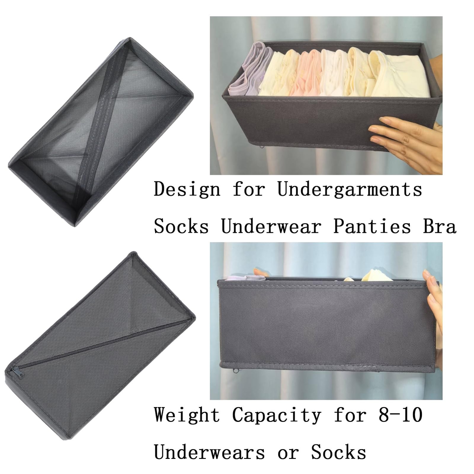 Sock Drawer Organizer 6 Pack – Collapsible Fabric Storage Bins for Underwear …