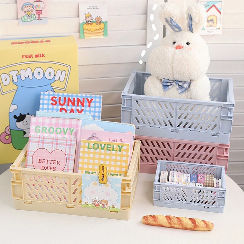 Folding Collapsible Storage Crates Plastic Basket Stacking Kitchen Store Boxes