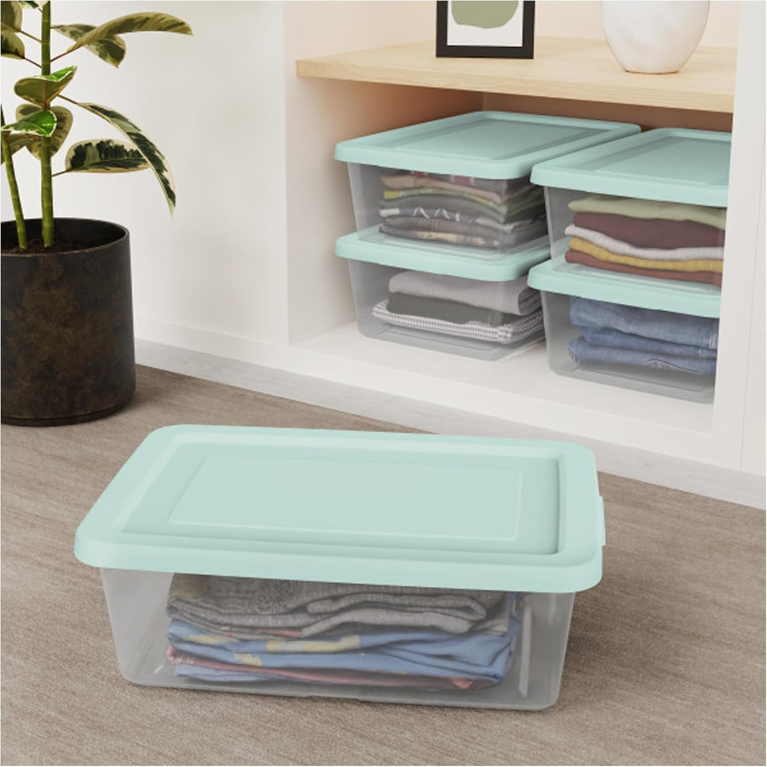 Mindful Mint 12 Pack Clear Stackable Storage Boxes with Snap Lids, 12 Quart